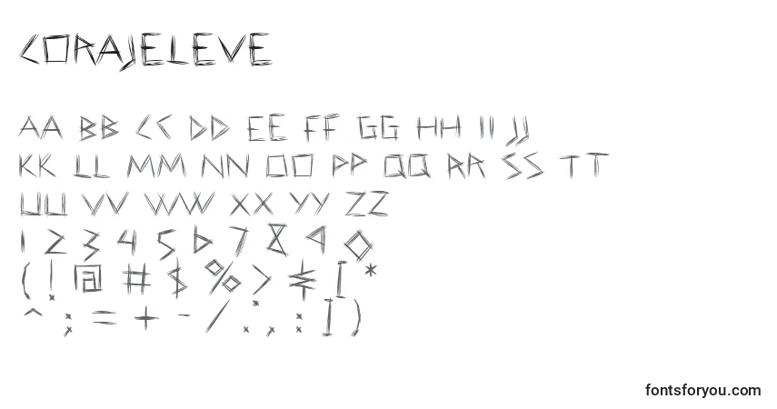 Czcionka CorajeLeve – alfabet, cyfry, specjalne znaki