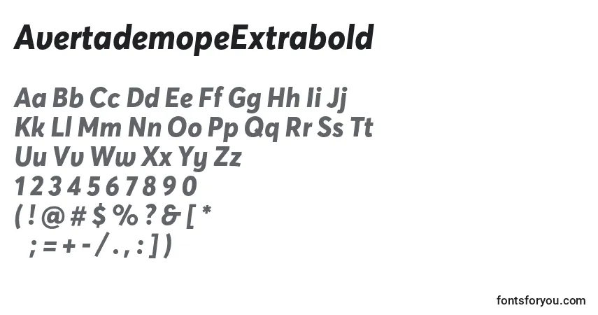 Шрифт AvertademopeExtrabold – алфавит, цифры, специальные символы