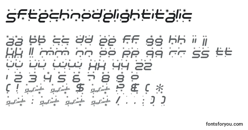 SfTechnodelightItalic font – alphabet, numbers, special characters