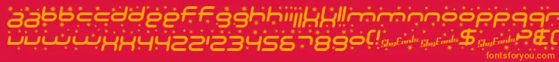 SfTechnodelightItalic-Schriftart – Orangefarbene Schriften auf rotem Hintergrund