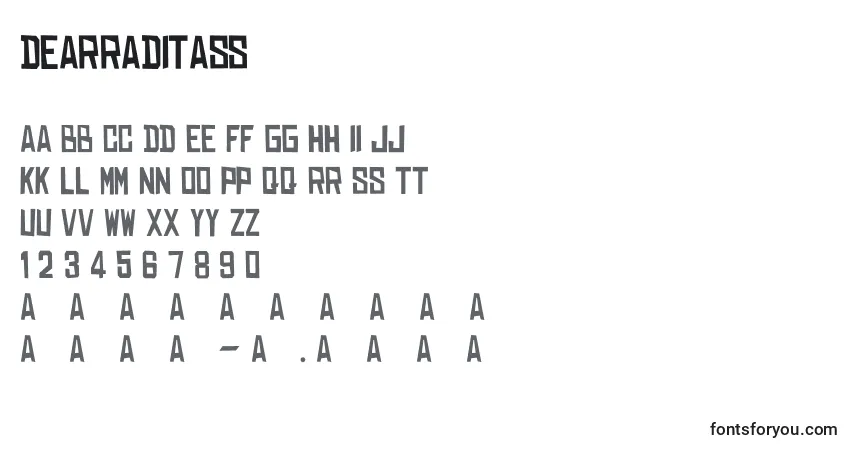 Czcionka Dearraditass – alfabet, cyfry, specjalne znaki