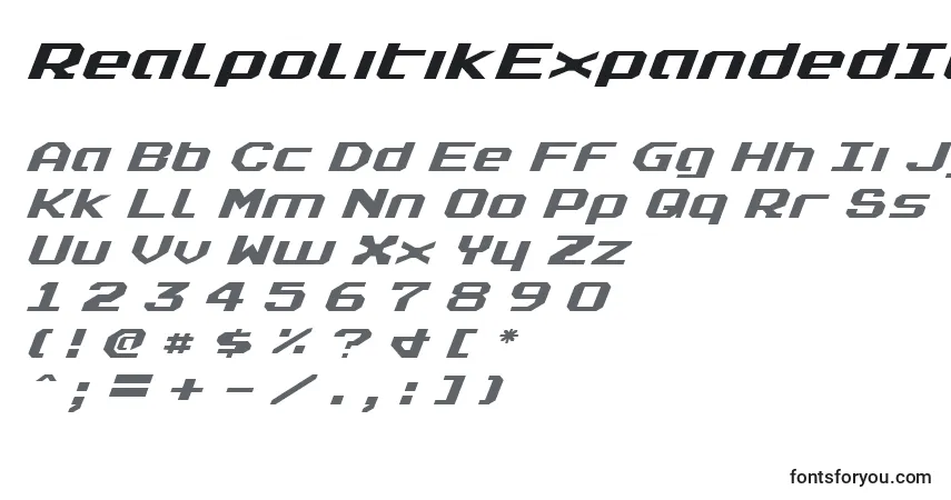 Schriftart RealpolitikExpandedItalic – Alphabet, Zahlen, spezielle Symbole