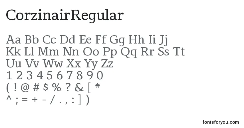 A fonte CorzinairRegular – alfabeto, números, caracteres especiais