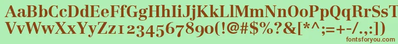 フォントLinotypeCentennial75BoldOldstyleFigures – 緑の背景に茶色のフォント