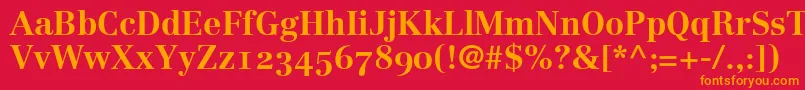 Czcionka LinotypeCentennial75BoldOldstyleFigures – pomarańczowe czcionki na czerwonym tle