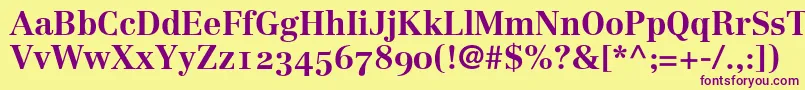 Czcionka LinotypeCentennial75BoldOldstyleFigures – fioletowe czcionki na żółtym tle