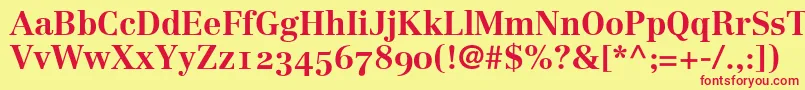 LinotypeCentennial75BoldOldstyleFigures-Schriftart – Rote Schriften auf gelbem Hintergrund