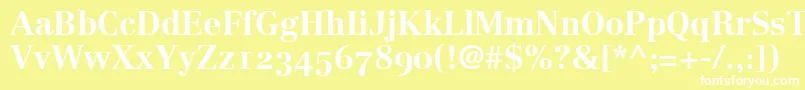 LinotypeCentennial75BoldOldstyleFigures-fontti – valkoiset fontit keltaisella taustalla