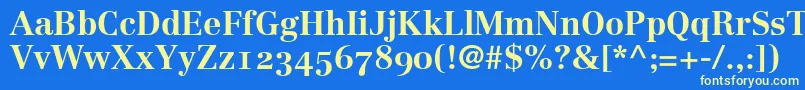 LinotypeCentennial75BoldOldstyleFigures-fontti – keltaiset fontit sinisellä taustalla