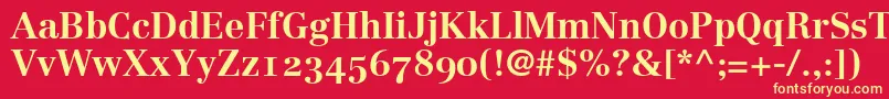 LinotypeCentennial75BoldOldstyleFigures-Schriftart – Gelbe Schriften auf rotem Hintergrund