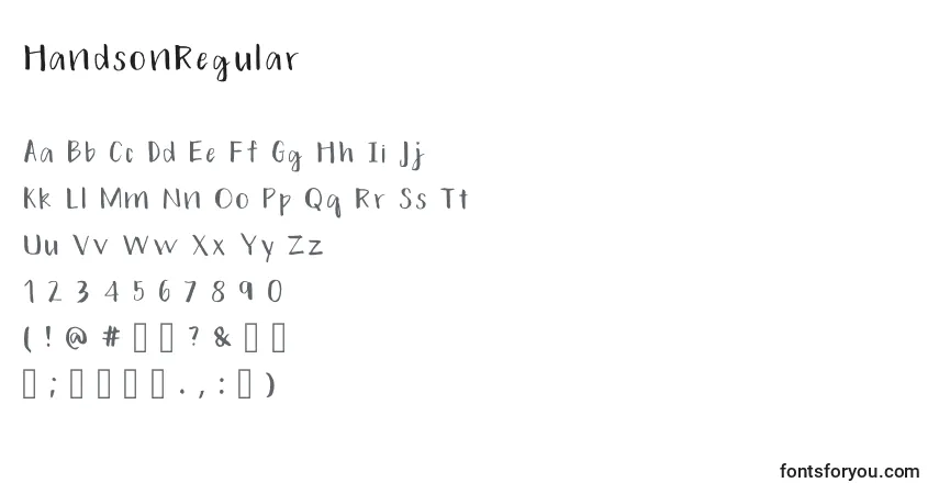 Czcionka HandsonRegular – alfabet, cyfry, specjalne znaki