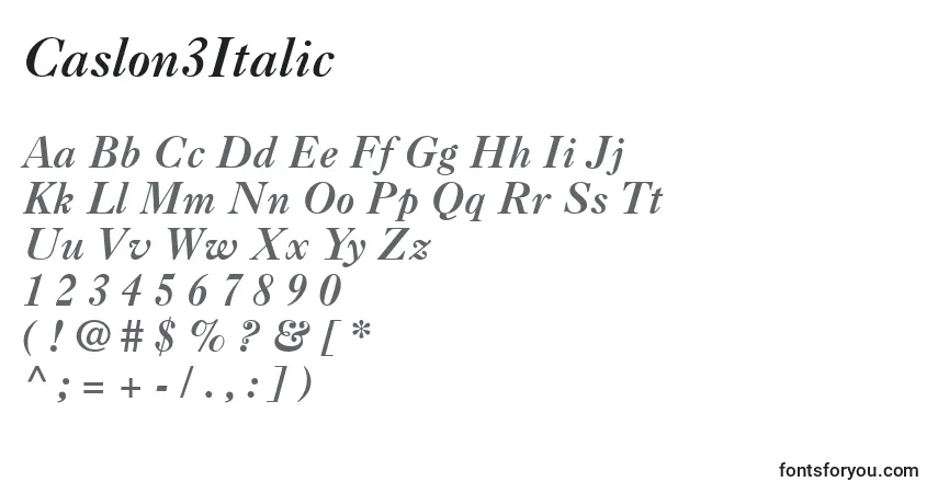 Czcionka Caslon3Italic – alfabet, cyfry, specjalne znaki