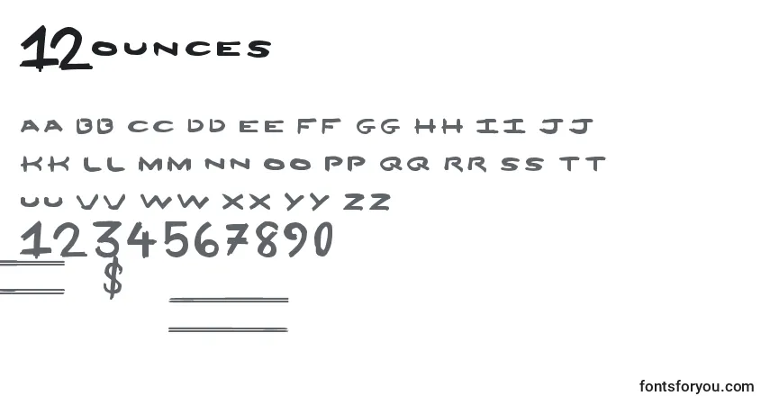 Schriftart 12ounces – Alphabet, Zahlen, spezielle Symbole