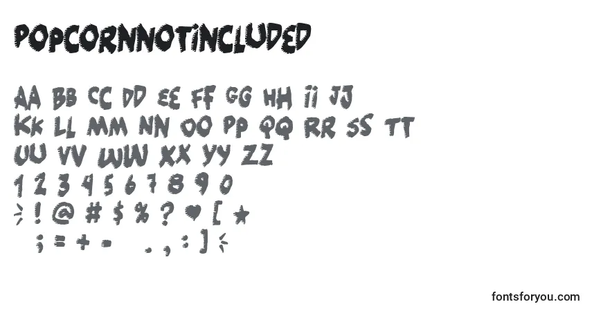 A fonte Popcornnotincluded – alfabeto, números, caracteres especiais