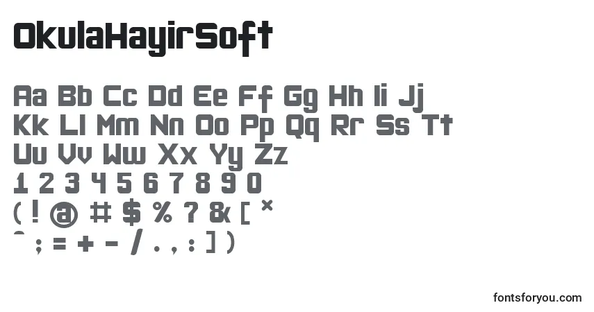A fonte OkulaHayirSoft – alfabeto, números, caracteres especiais