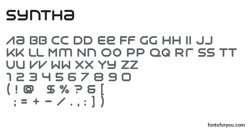 Schriftart Syntha – Alphabet, Zahlen, spezielle Symbole