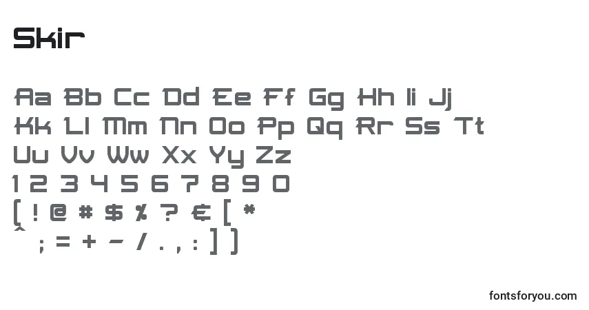 Czcionka Skir – alfabet, cyfry, specjalne znaki