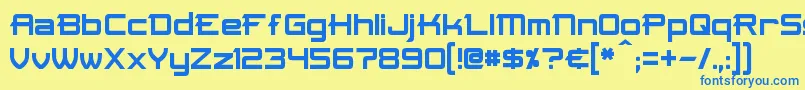 フォントSkir – 青い文字が黄色の背景にあります。