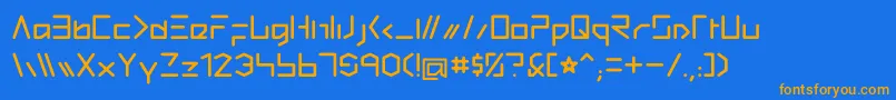 フォントThoemel – オレンジ色の文字が青い背景にあります。