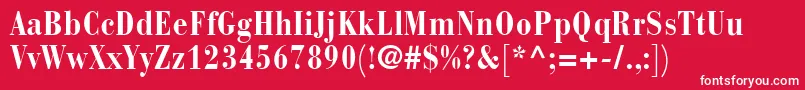 BodoniRecutCondensedSsiBoldCondensed-fontti – valkoiset fontit punaisella taustalla