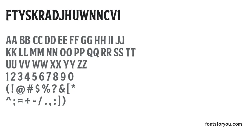 Schriftart FtySkradjhuwnNcv1 – Alphabet, Zahlen, spezielle Symbole