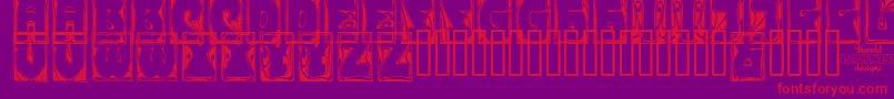 CarmenCapsoutside-Schriftart – Rote Schriften auf violettem Hintergrund