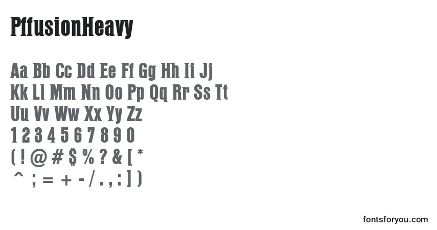 Czcionka PffusionHeavy – alfabet, cyfry, specjalne znaki