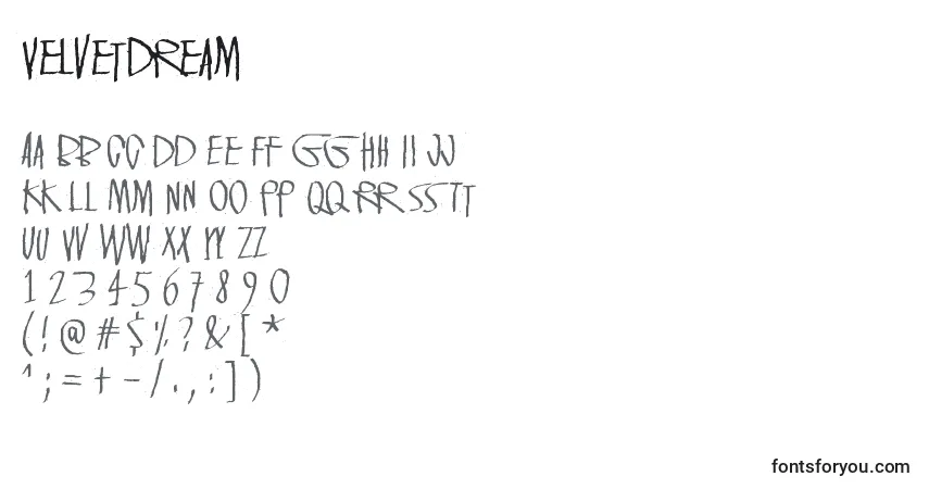 Шрифт VelvetDream – алфавит, цифры, специальные символы
