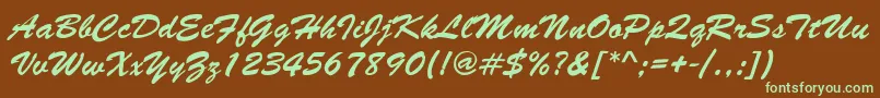 フォントLettermotionNormalItalic – 緑色の文字が茶色の背景にあります。