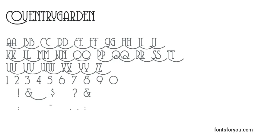 A fonte Coventrygarden – alfabeto, números, caracteres especiais