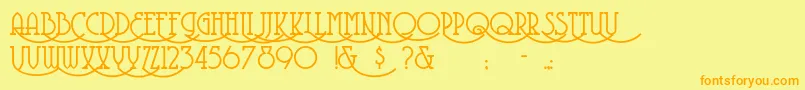 フォントCoventrygarden – オレンジの文字が黄色の背景にあります。