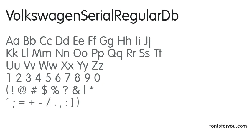 A fonte VolkswagenSerialRegularDb – alfabeto, números, caracteres especiais
