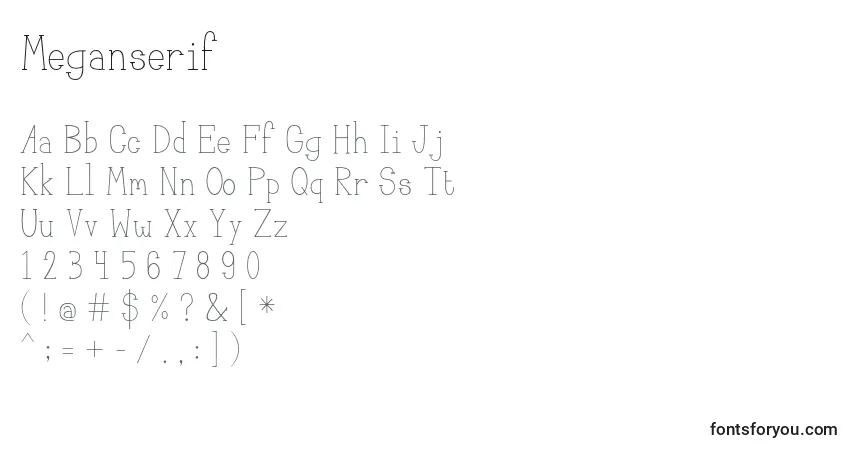 A fonte Meganserif (64964) – alfabeto, números, caracteres especiais