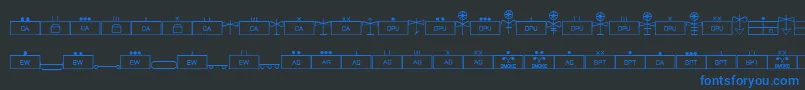 フォントEsriMilsym04 – 黒い背景に青い文字