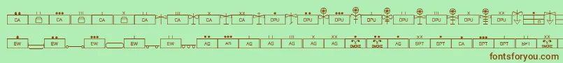 フォントEsriMilsym04 – 緑の背景に茶色のフォント