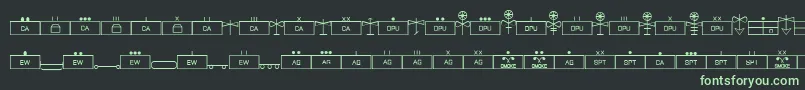 フォントEsriMilsym04 – 黒い背景に緑の文字