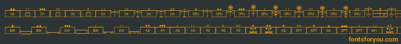 フォントEsriMilsym04 – 黒い背景にオレンジの文字