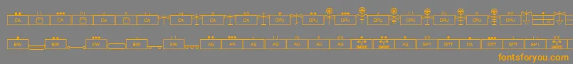 フォントEsriMilsym04 – オレンジの文字は灰色の背景にあります。