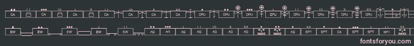 フォントEsriMilsym04 – 黒い背景にピンクのフォント