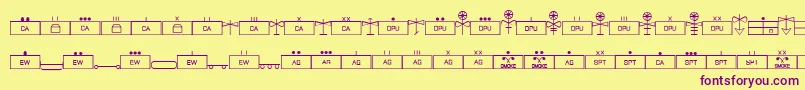 フォントEsriMilsym04 – 紫色のフォント、黄色の背景