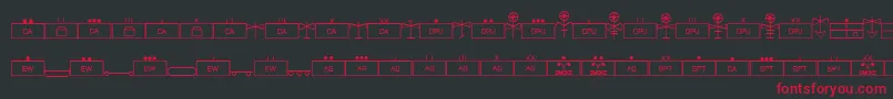 フォントEsriMilsym04 – 黒い背景に赤い文字