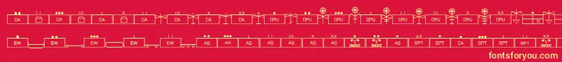 フォントEsriMilsym04 – 黄色の文字、赤い背景