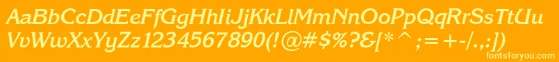 Saiba mais sobre a fonte Karinabi Fonte Karinabi – fontes amarelas em um fundo laranja