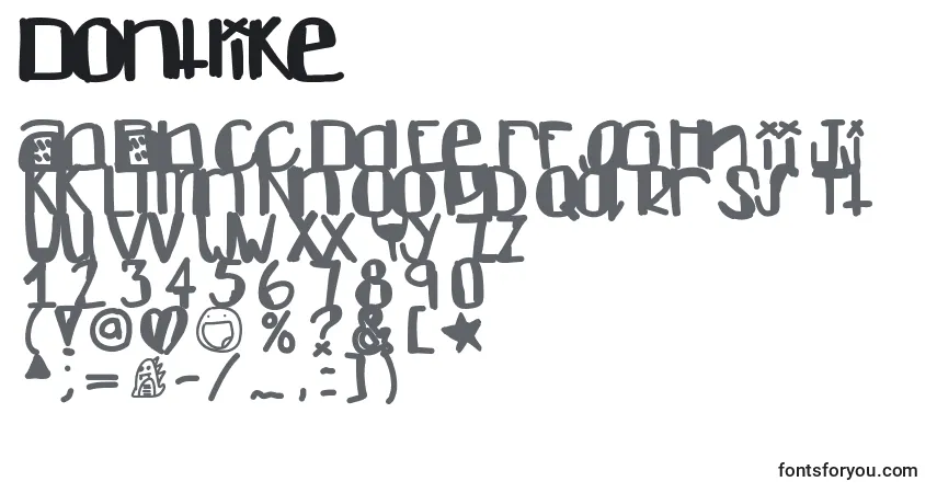 A fonte Dontlike – alfabeto, números, caracteres especiais