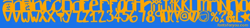 フォントDontlike – オレンジ色の文字が青い背景にあります。