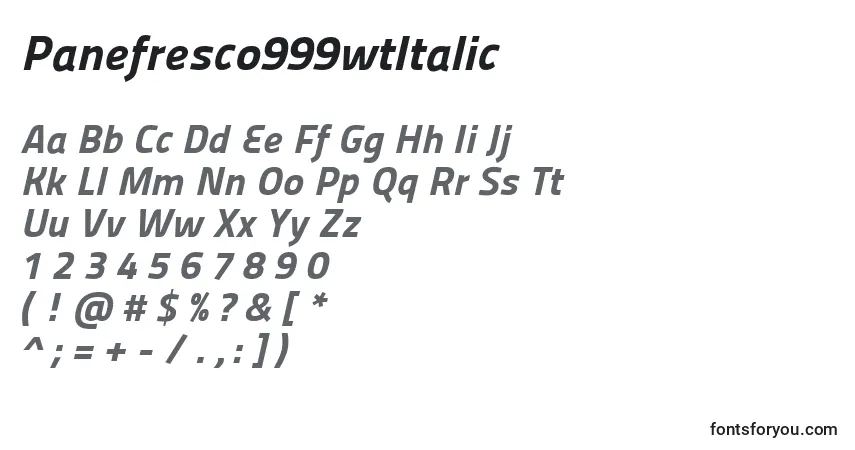 Schriftart Panefresco999wtItalic – Alphabet, Zahlen, spezielle Symbole