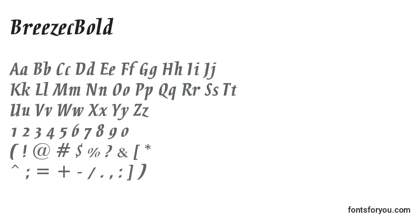 A fonte BreezecBold – alfabeto, números, caracteres especiais