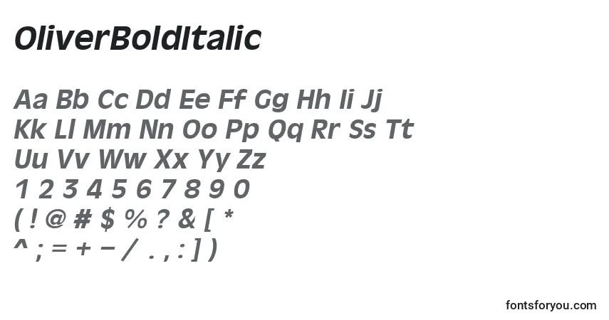 A fonte OliverBoldItalic – alfabeto, números, caracteres especiais