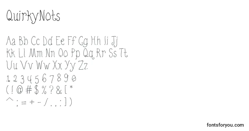 A fonte QuirkyNots (64989) – alfabeto, números, caracteres especiais