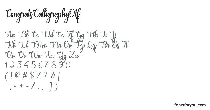 Schriftart CongratsCalligraphyOtf – Alphabet, Zahlen, spezielle Symbole